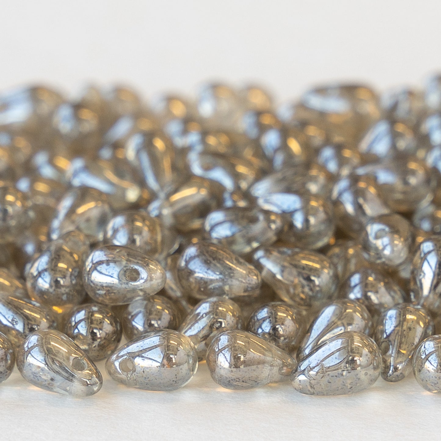 4x6mm Glass Teardrop Beads - Black Diamond Luster - 100 Beads