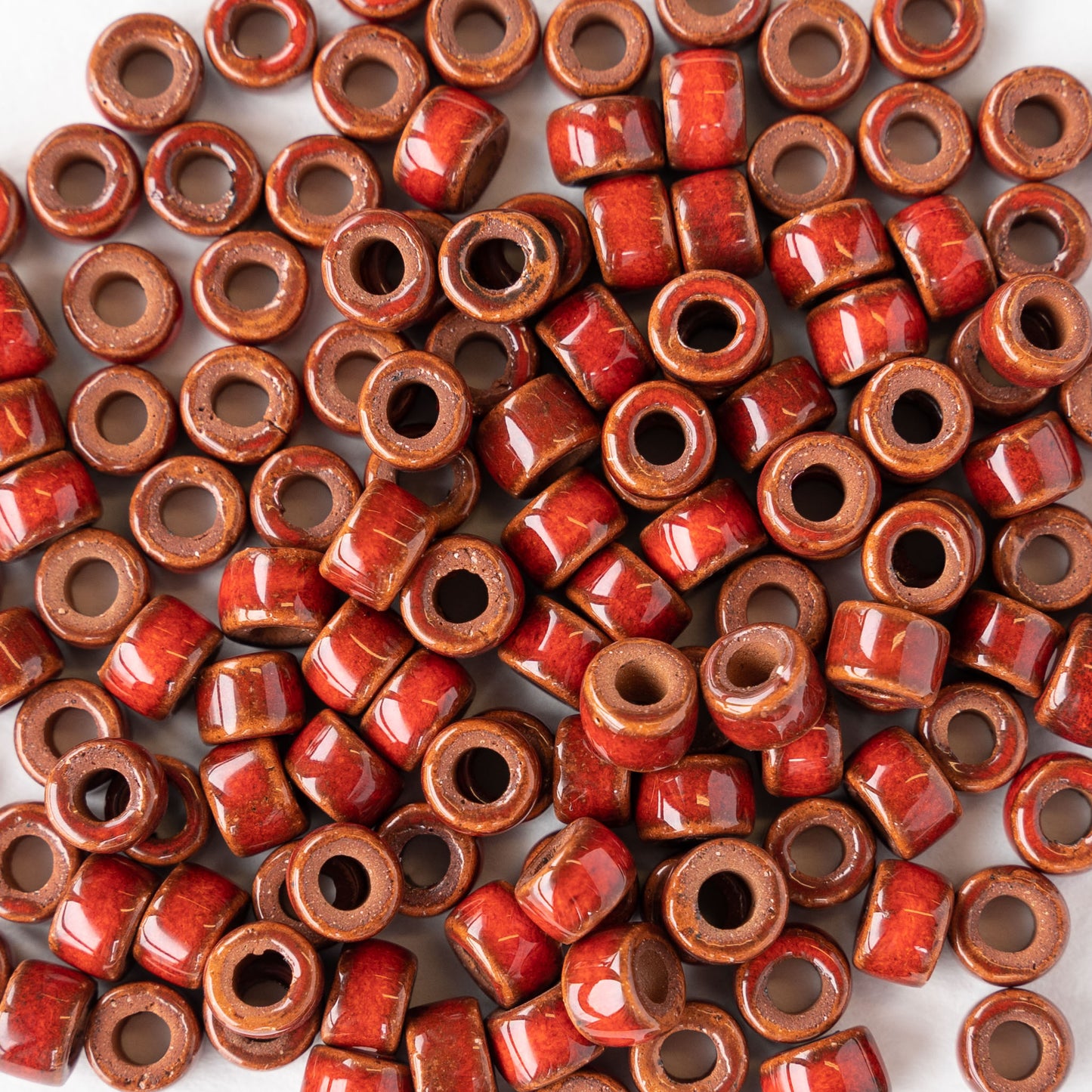 4x6mm Shiny Glazed Ceramic Tube Beads - Crimson Red - 10 or 30 –  funkyprettybeads