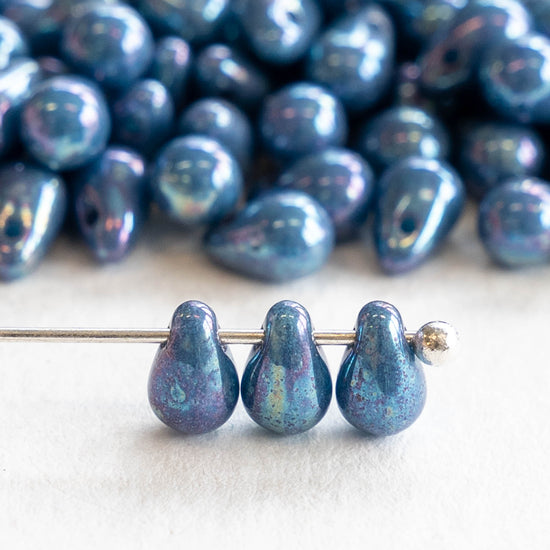 4x6mm Glass Teardrop Beads - Blue Luster - 100 Beads