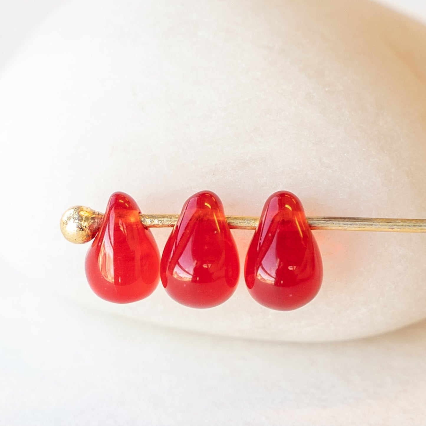 4x6mm Glass Teardrop Beads - Red - 100 Beads