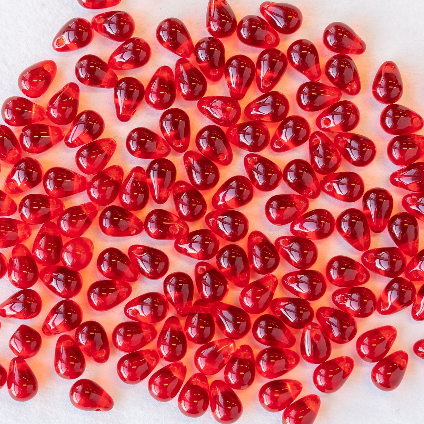 4x6mm Glass Teardrop Beads - Red - 100 Beads