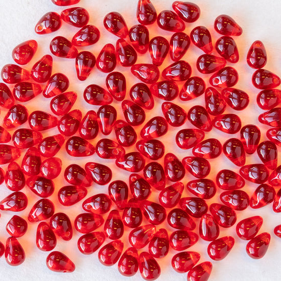 4x6mm Glass Teardrop Beads - Red - 100 Beads