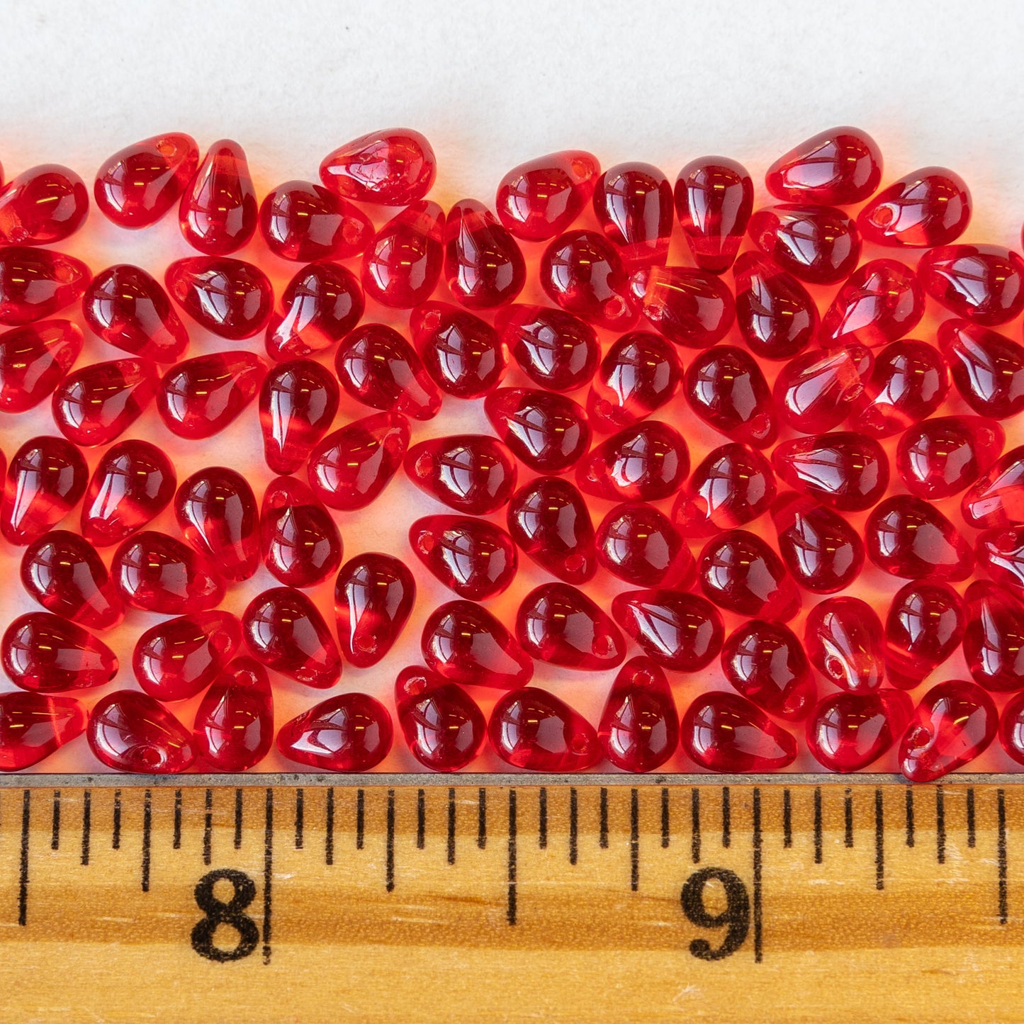 4x6mm Glass Teardrop Beads - Red - 100 Beads