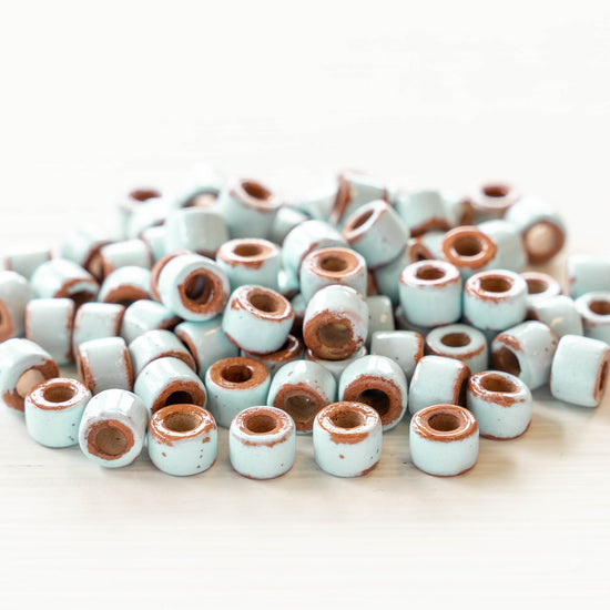 4x6mm Shiny Glazed Ceramic Tube Beads - Baby Blue