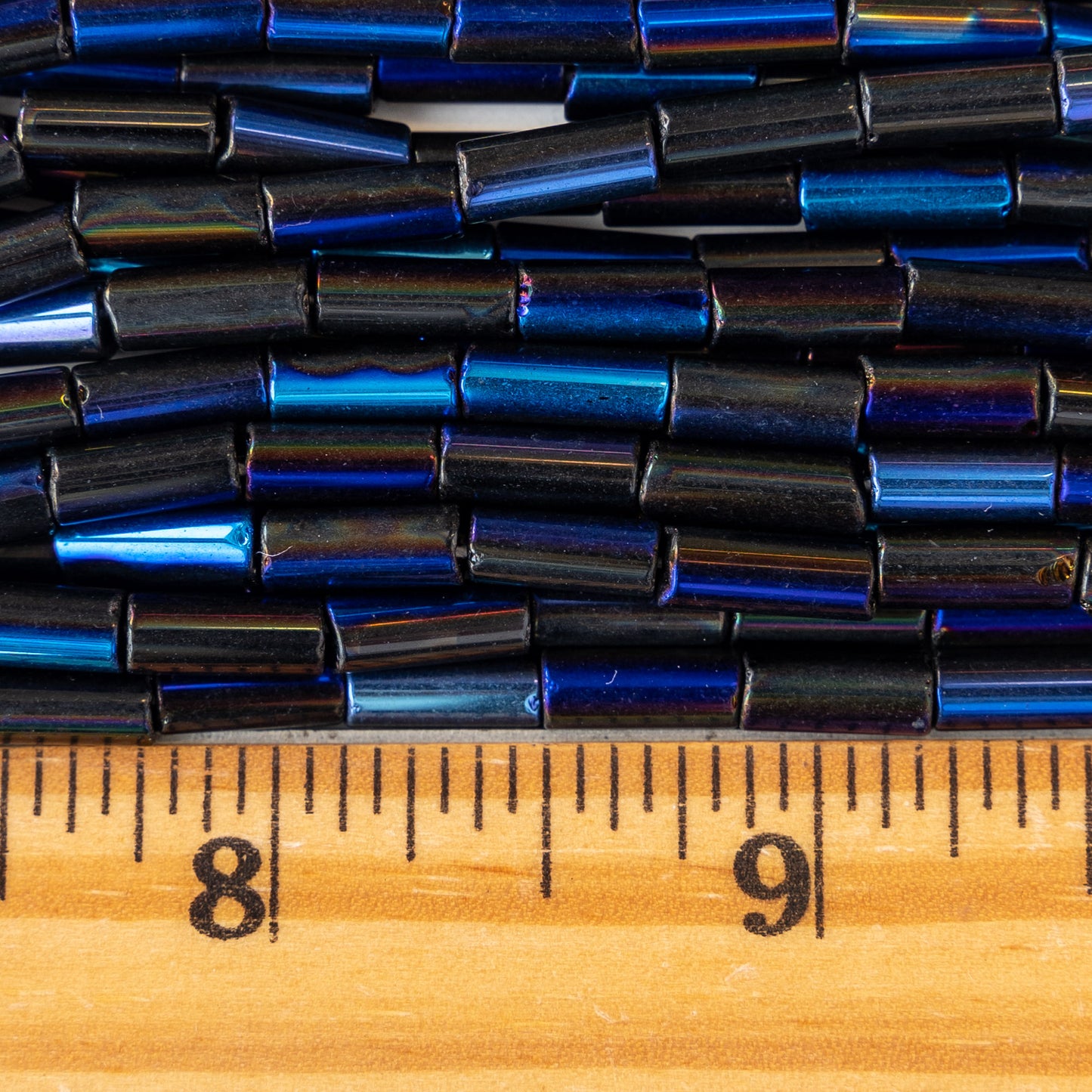 9x4mm Glass Tube Beads - Metallic Scarabee Blue - 20 or 60 Inches