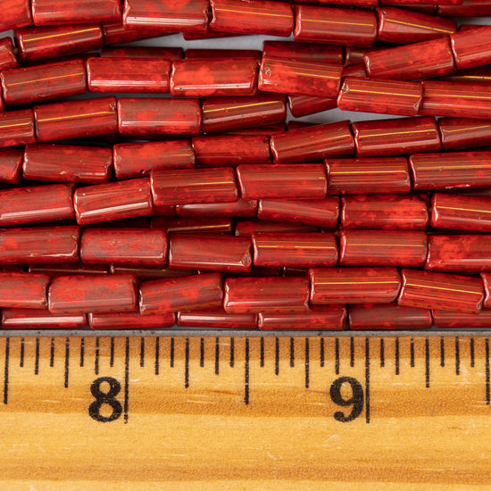 9x4mm Glass Tube Beads - Smokey Red - 20 or 60 Inches