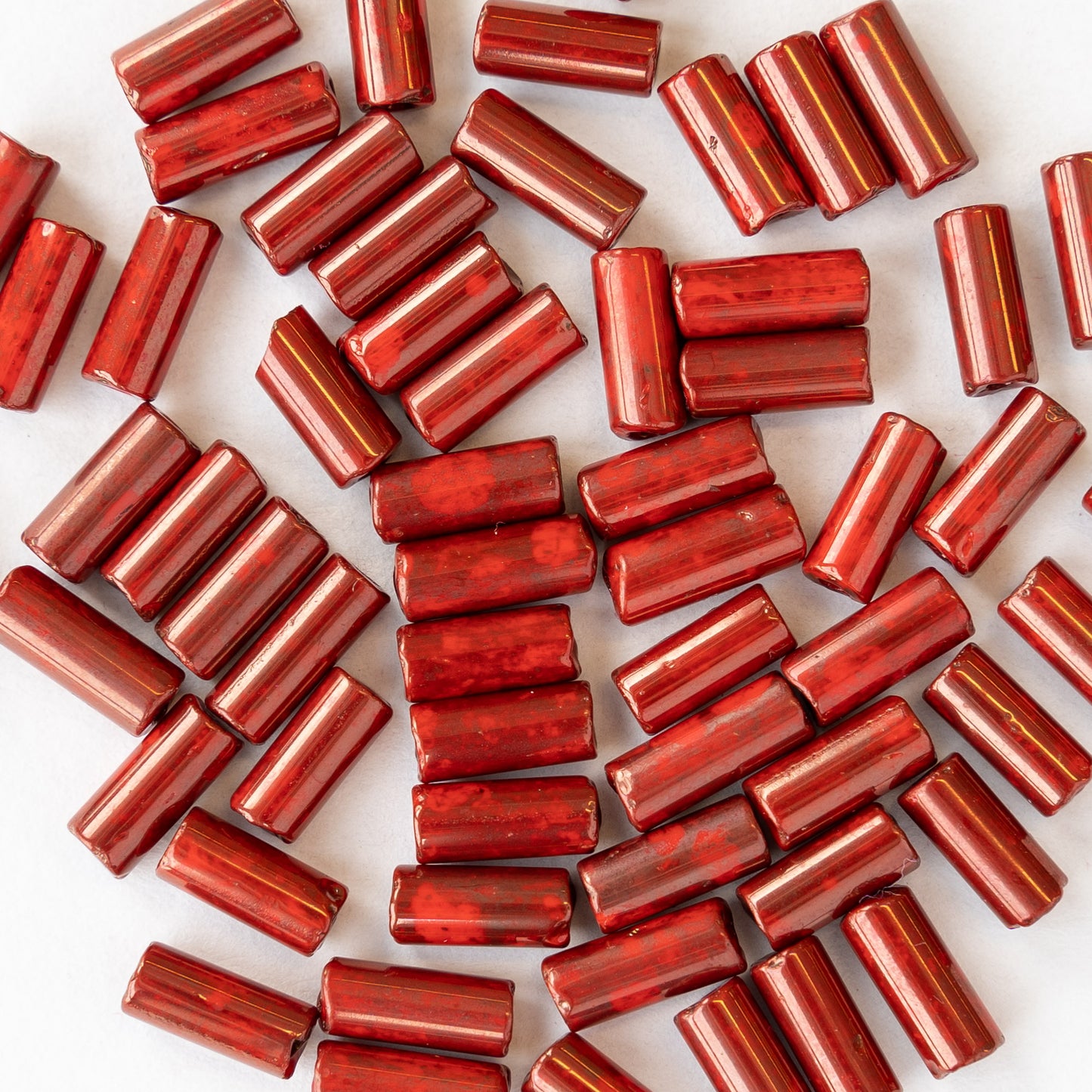9x4mm Glass Tube Beads - Smokey Red - 20 or 60 Inches