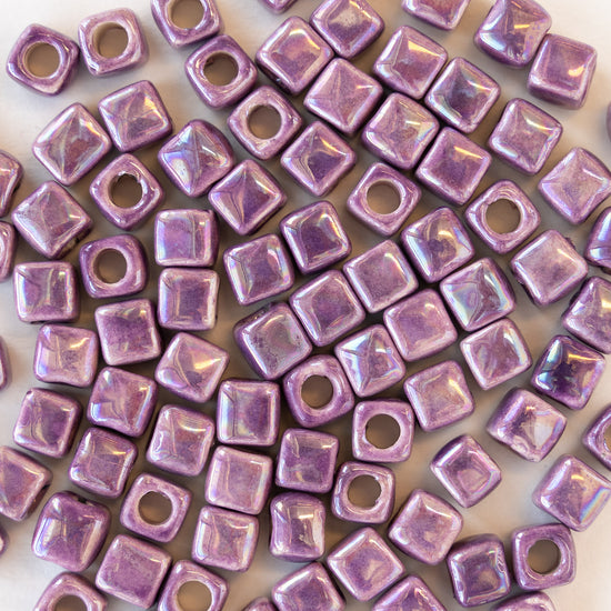 5.5mm Shiny Cube Beads - Iridescent Purple Passion - 10 or 30 beads