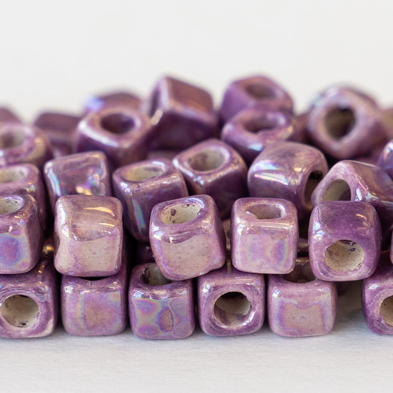 Load image into Gallery viewer, 5.5mm Shiny Cube Beads - Iridescent Purple Passion - 10 or 30 beads
