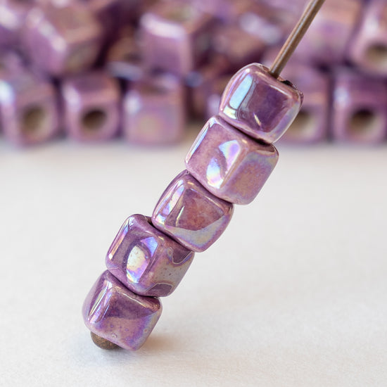 5.5mm Shiny Cube Beads - Iridescent Purple Passion - 10 or 30 beads