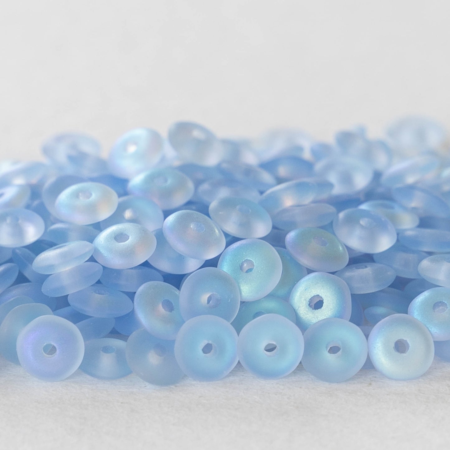 5mm Smooth Rondelle Beads - Frosted Light Blue AB - 100 beads
