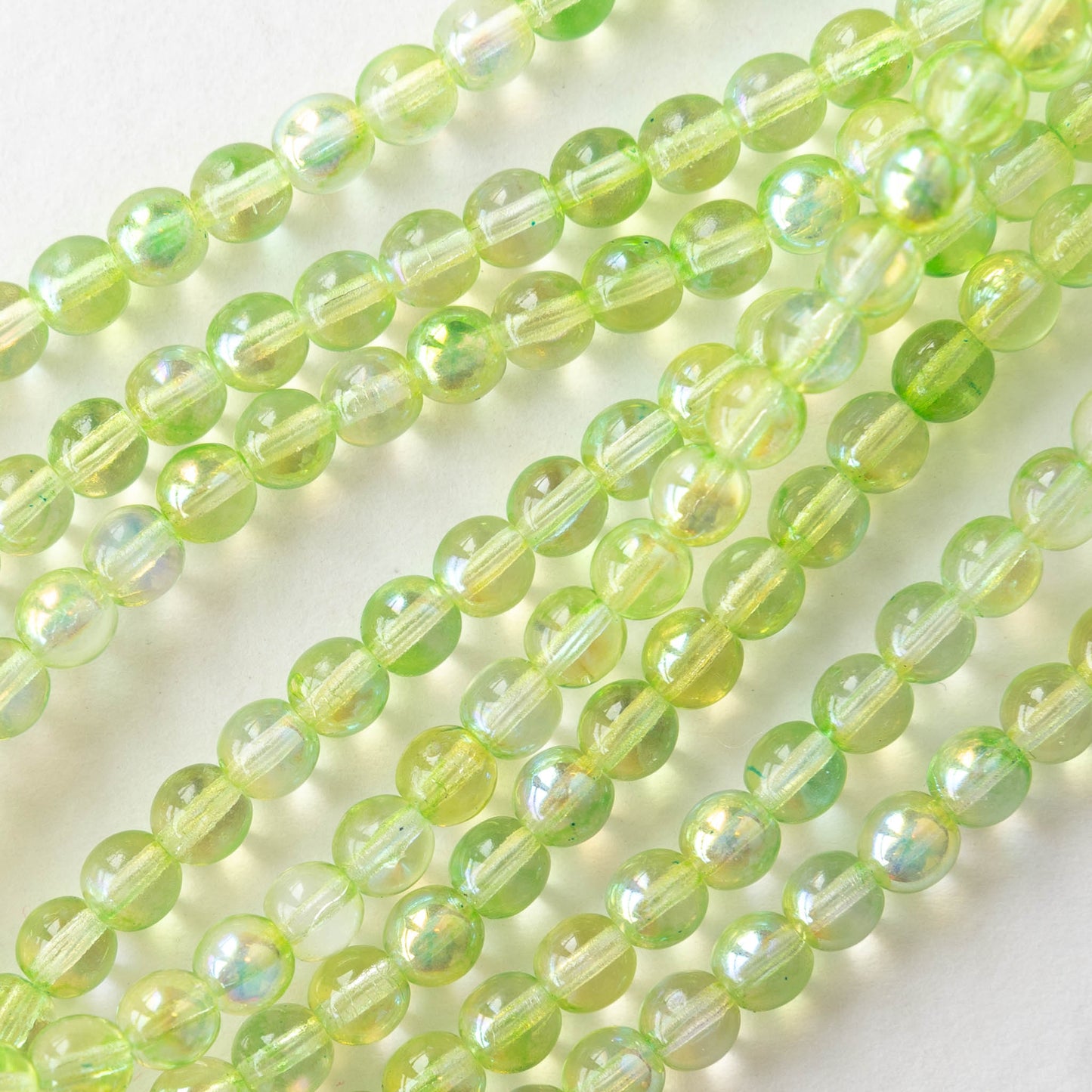 5mm Round Glass Beads - Yellow Green Shimmer AB - 100 Beads