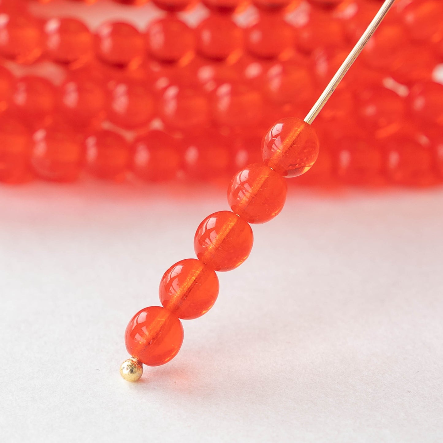 5mm Round Glass Beads - Transparent Dark Orange  - 100 Beads