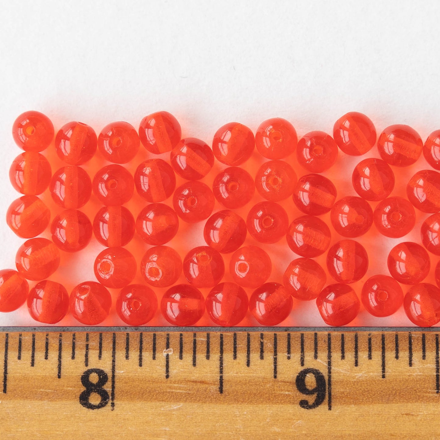 5mm Round Glass Beads - Transparent Dark Orange  - 100 Beads
