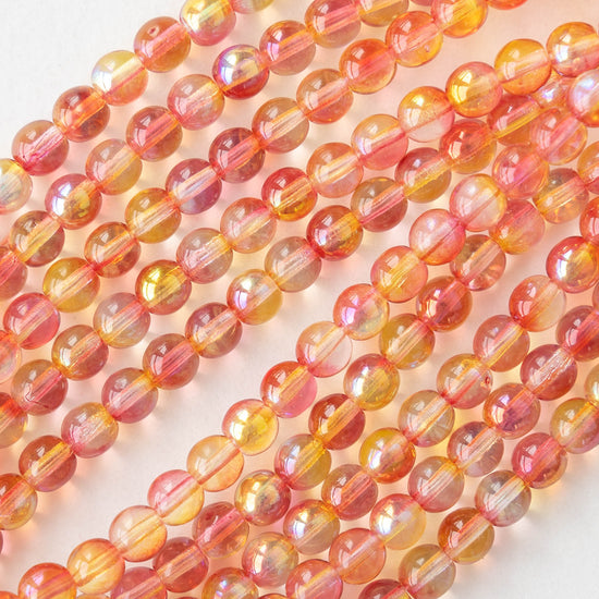 5mm Round Glass Beads - Yellow Orange AB - 100 Beads