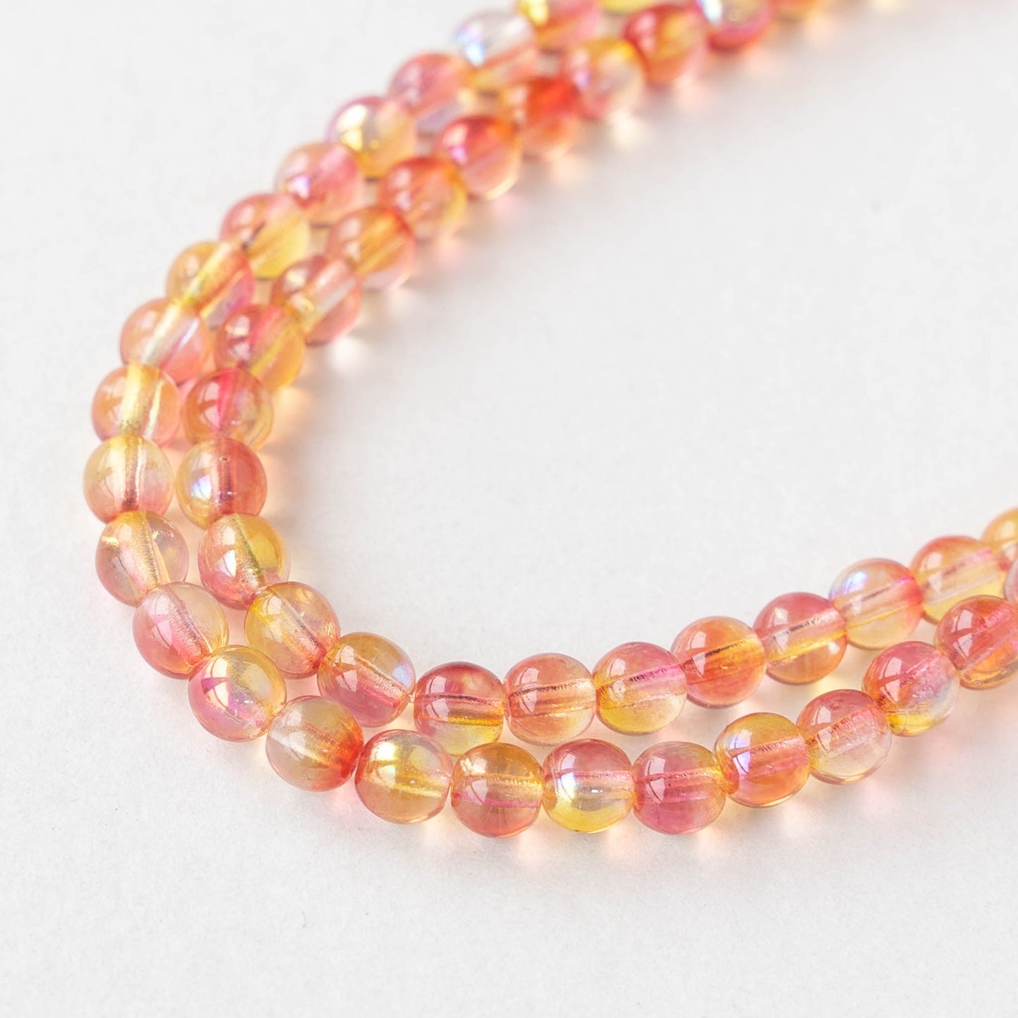 5mm Round Glass Beads - Yellow Orange AB - 100 Beads