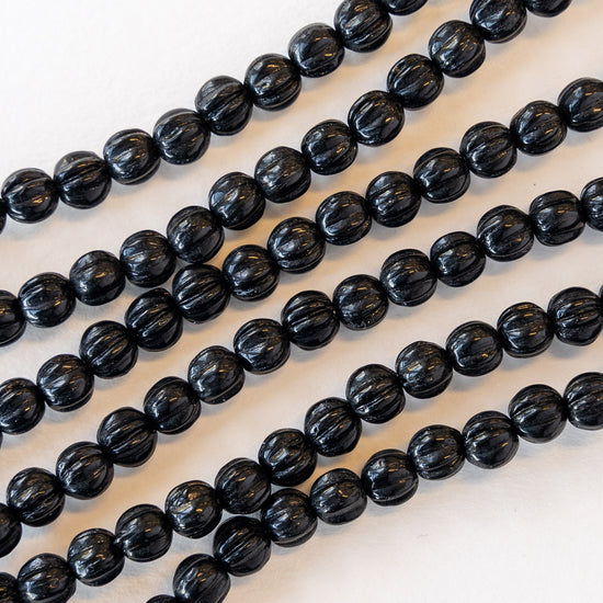 Load image into Gallery viewer, 5mm Melon Beads - Black - 48 Beads
