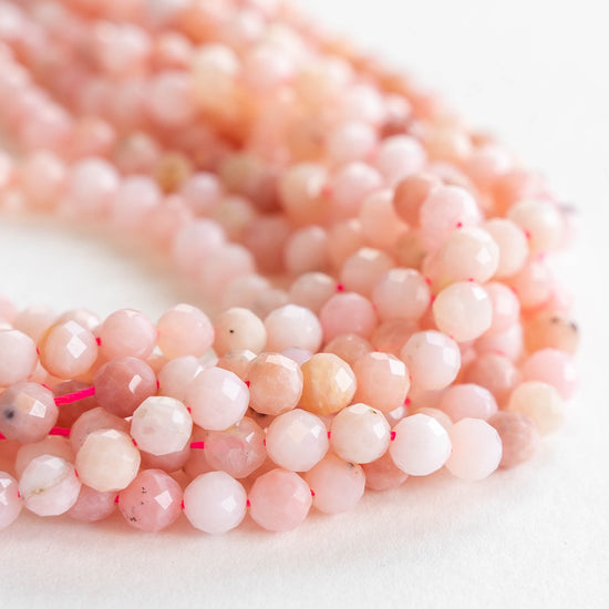 5mm Faceted Round Beads - Pink Opal - 16 Inches