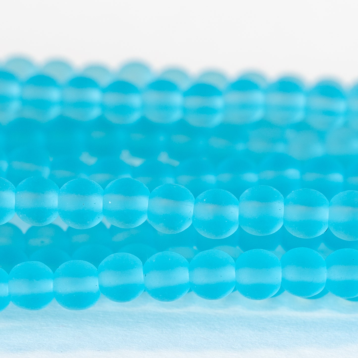 5mm Frosted Glass Rounds - Aqua - 16 Inches
