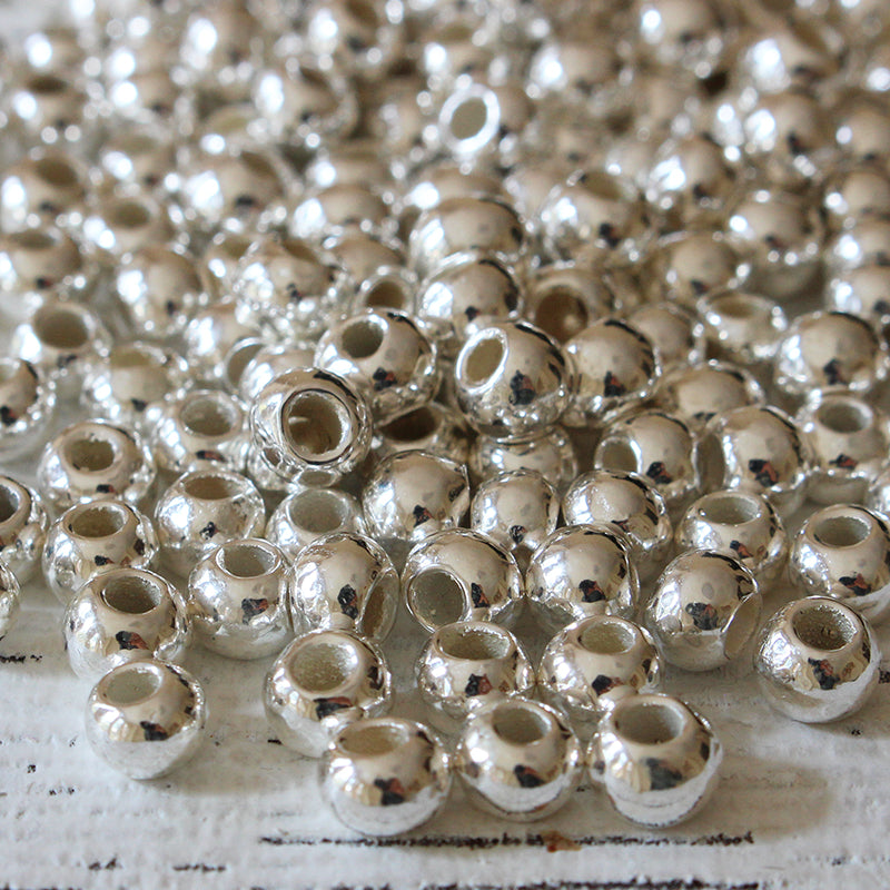 5mm Metal Silver Coated Ceramic Round Beads -