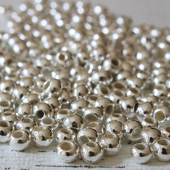 5mm Metal Silver Coated Ceramic Round Beads -