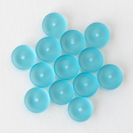 5x12mm Frosted Glass Rondelle - Aqua - 28 Beads