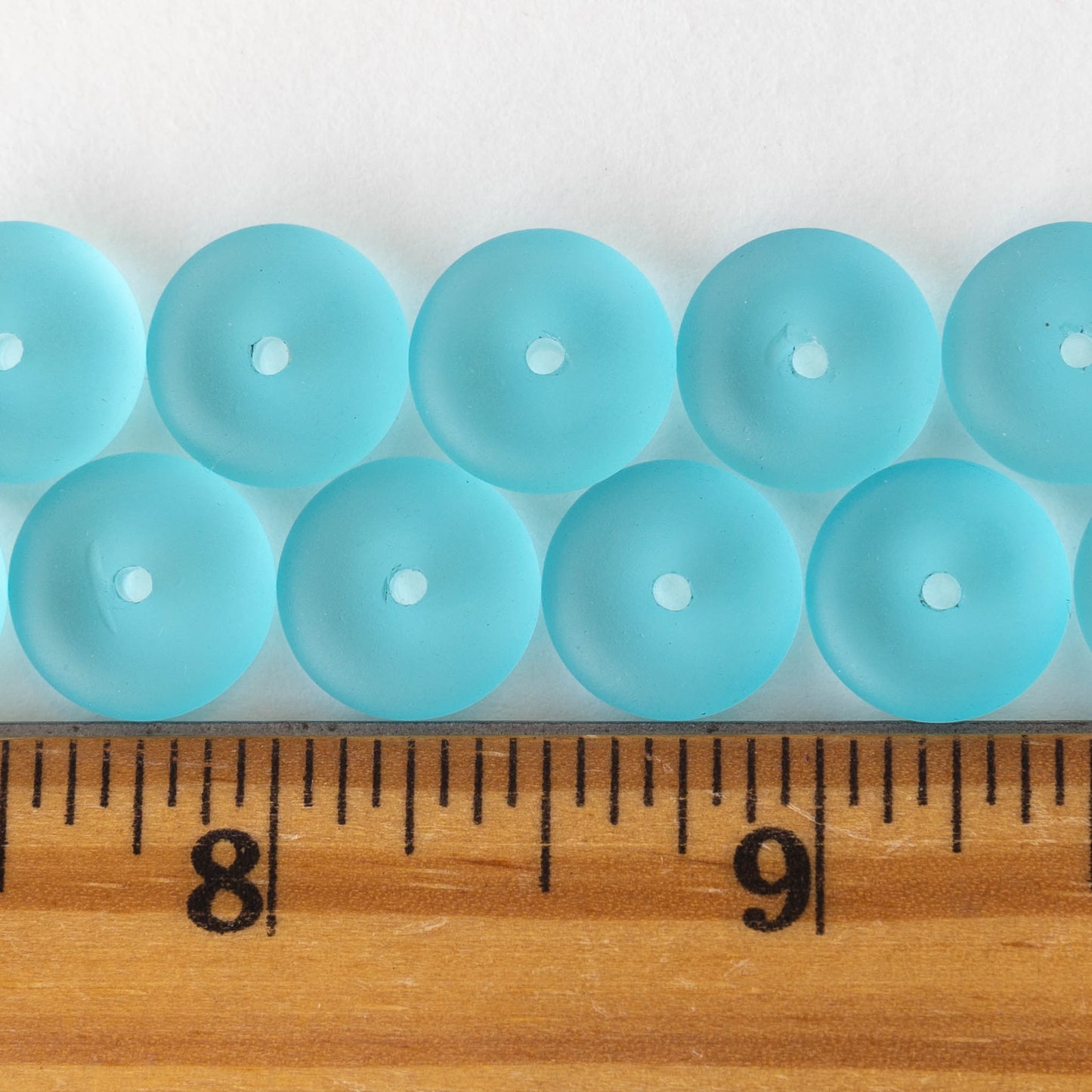 5x12mm Frosted Glass Rondelle - Aqua - 28 Beads