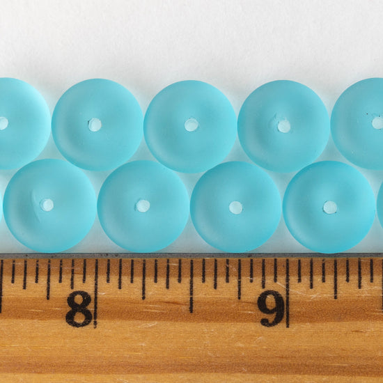 5x12mm Frosted Glass Rondelle - Aqua - 28 Beads