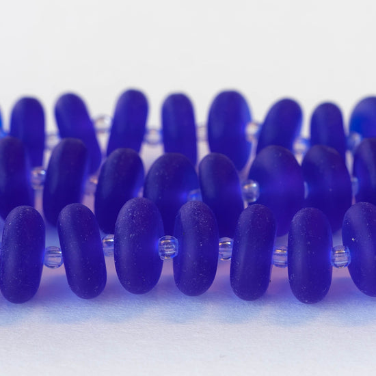 5x12mm Frosted Glass Rondelle - Cobalt Blue - 28 Beads