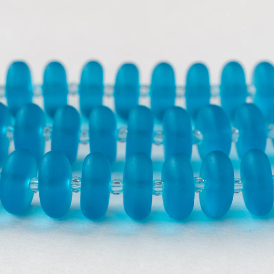 5x12mm Frosted Glass Rondelle - Deep Aqua - 28 Beads