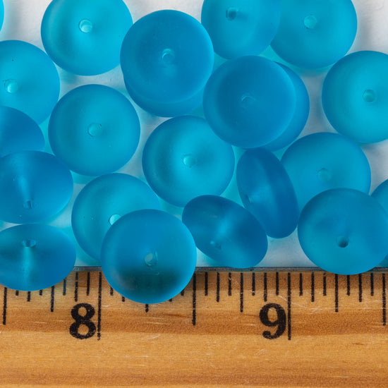5x12mm Frosted Glass Rondelle - Deep Aqua - 28 Beads