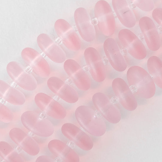 5x12mm Frosted Glass Rondelle - Pink - 28 Beads