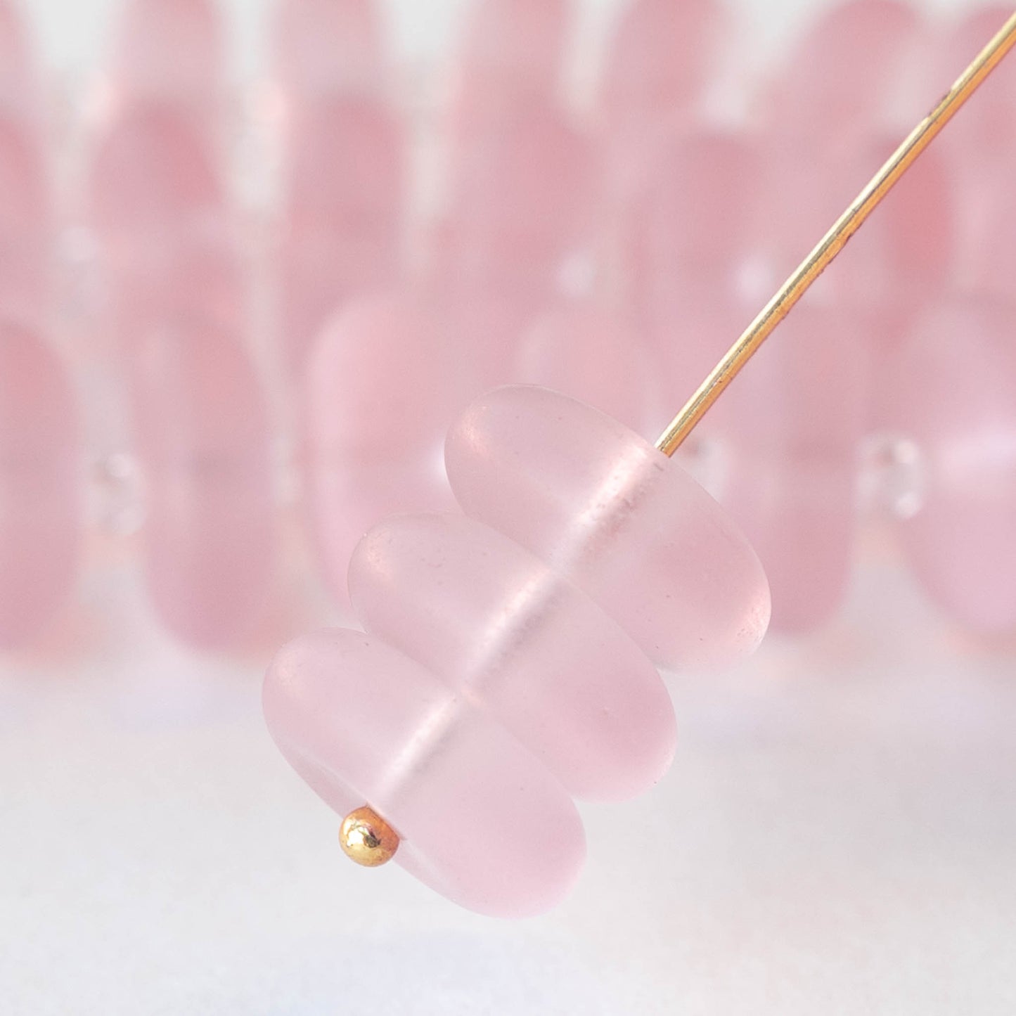 5x12mm Frosted Glass Rondelle - Pink - 28 Beads