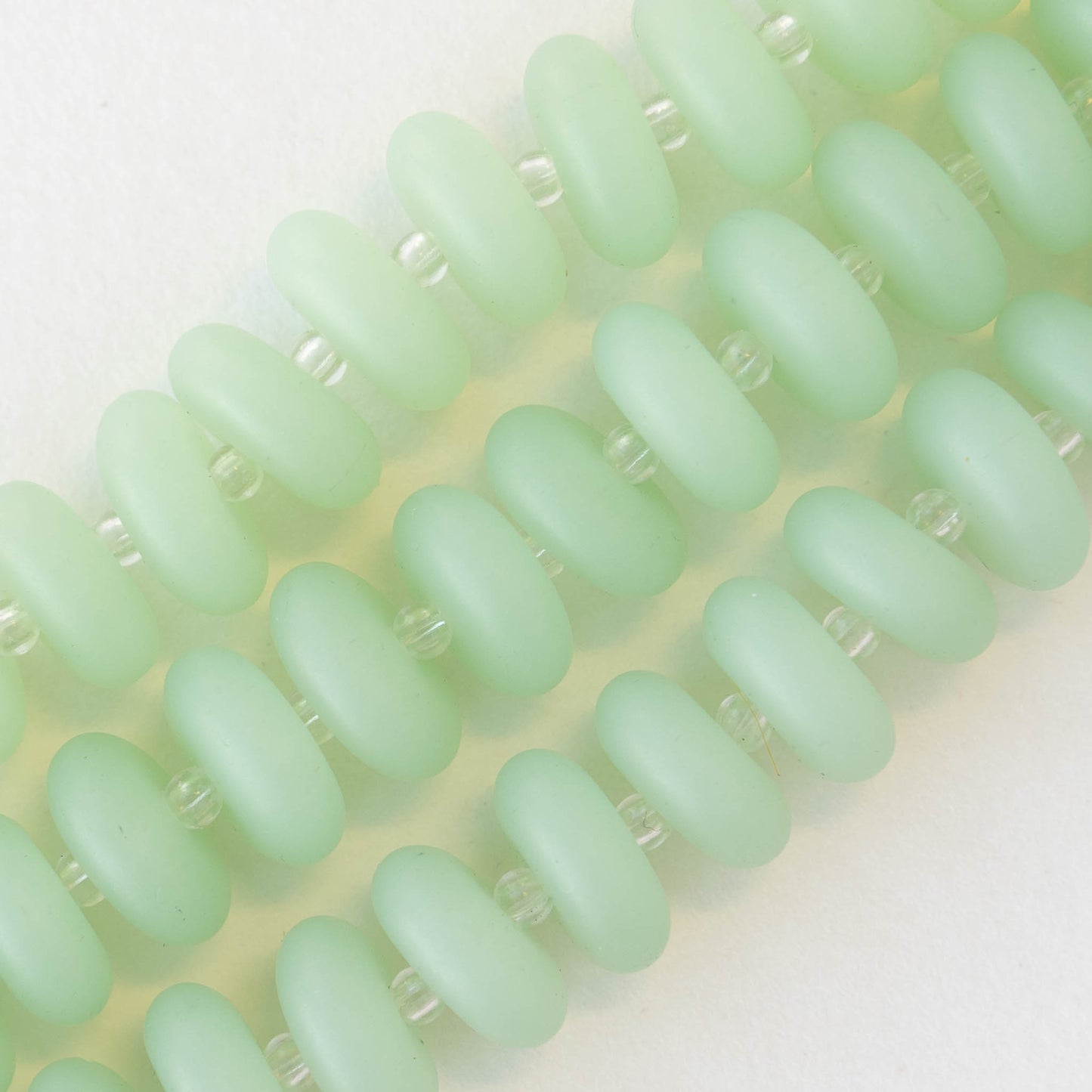 5x12mm Frosted Glass Rondelle - Opaque Seafoam Green - 28 Beads