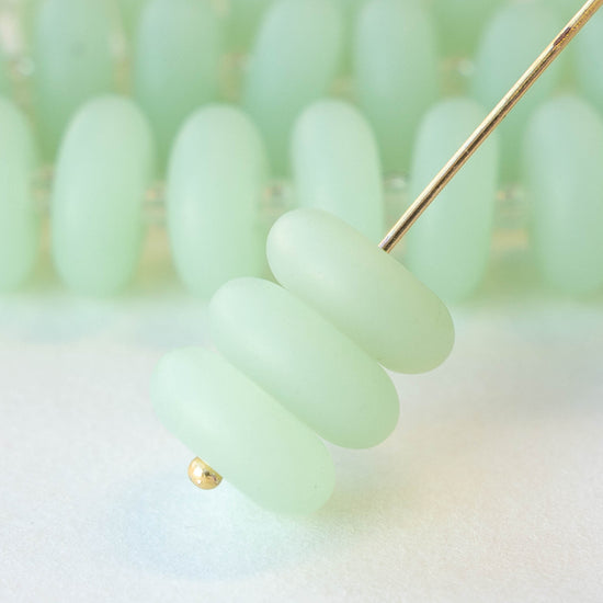 5x12mm Frosted Glass Rondelle - Opaque Seafoam Green - 28 Beads