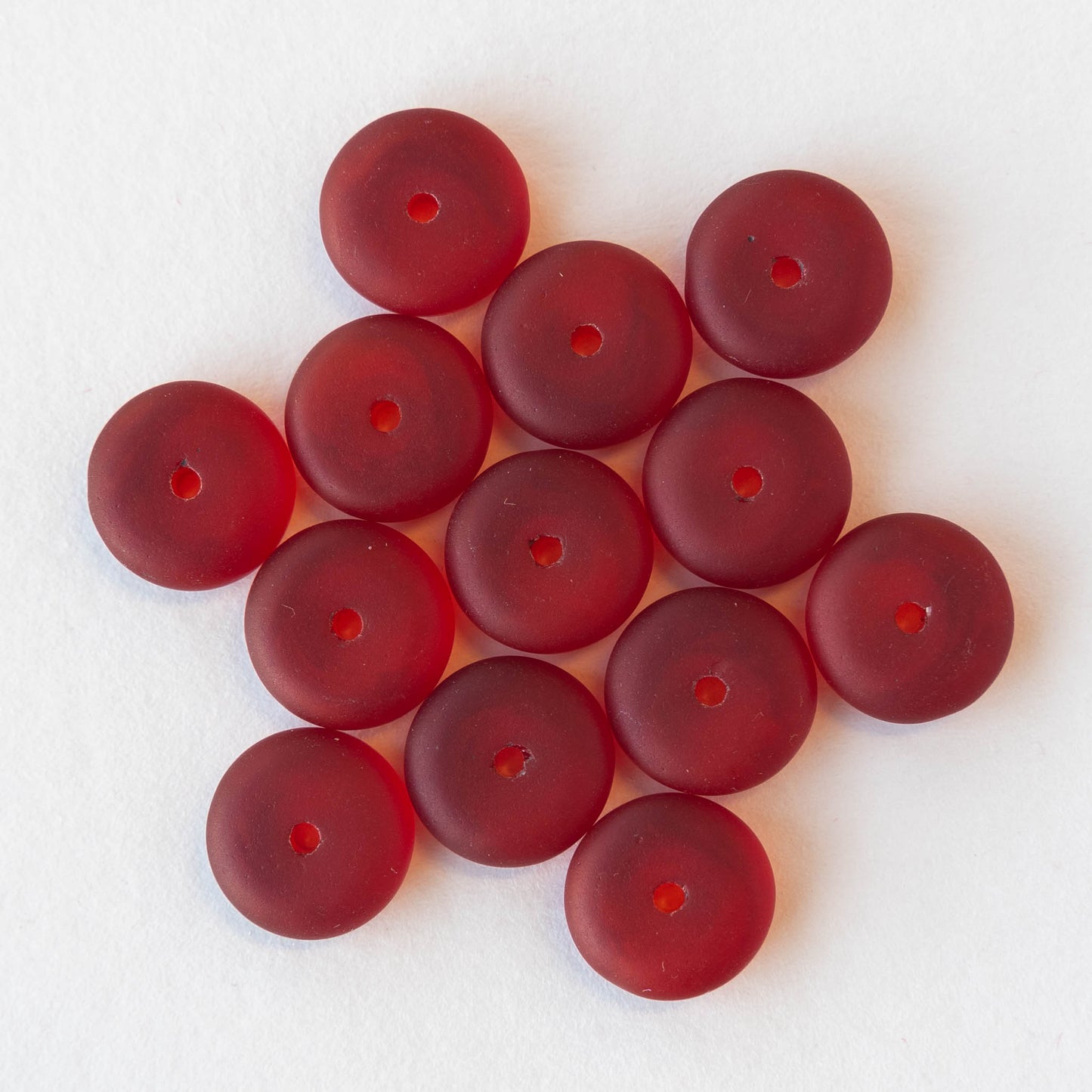 5x12mm Frosted Glass Rondelle - Red - 28 Beads