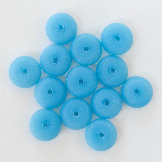 5x12mm Frosted Glass Rondelle - Opaque Light Blue - 28 Beads