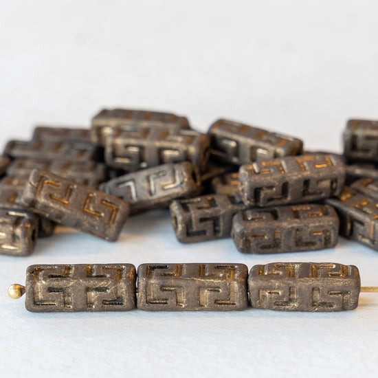 15mm Rectangle Celtic Block Beads - Bronze Gold Matte - 10 Beads