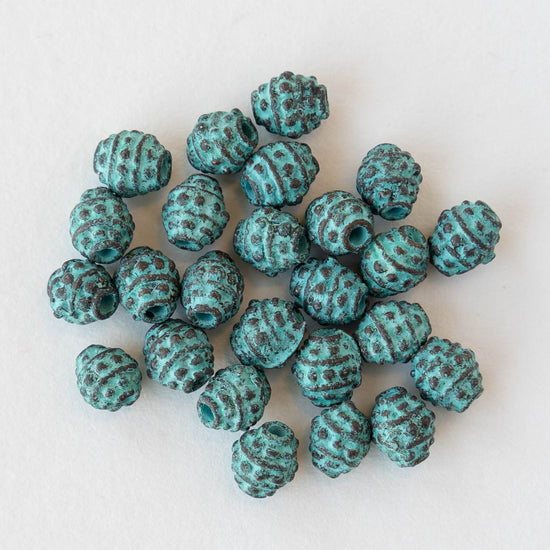 5x6mm Mykonos Metal Oval Beads - Green Patina