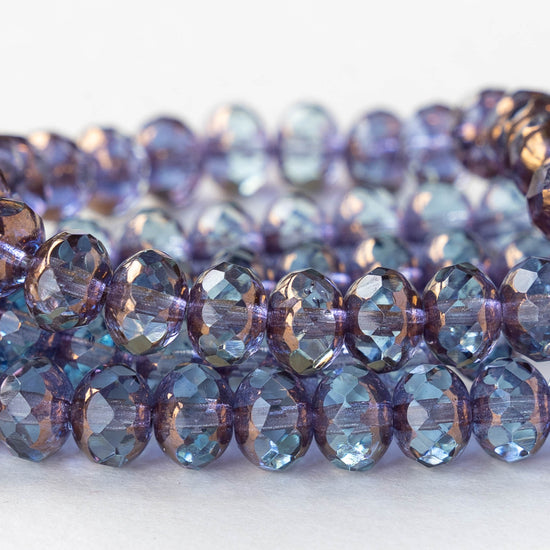 5x7mm Rondelle Beads - Light Blue with Bronze Edging  - 25 Beads