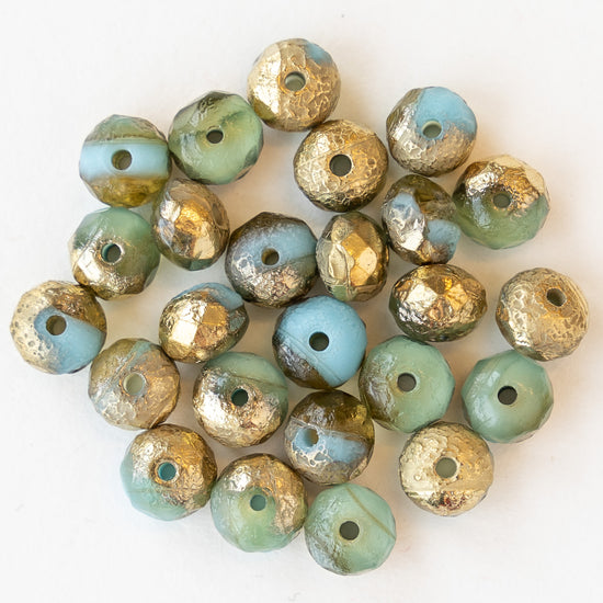 5x7mm Rondelle Beads - Blue with Gold Etched Finish - 25 beads