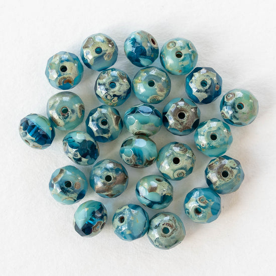 5x7mm Rondelle - Turquoise Blue Picasso Mix - 25 Beads