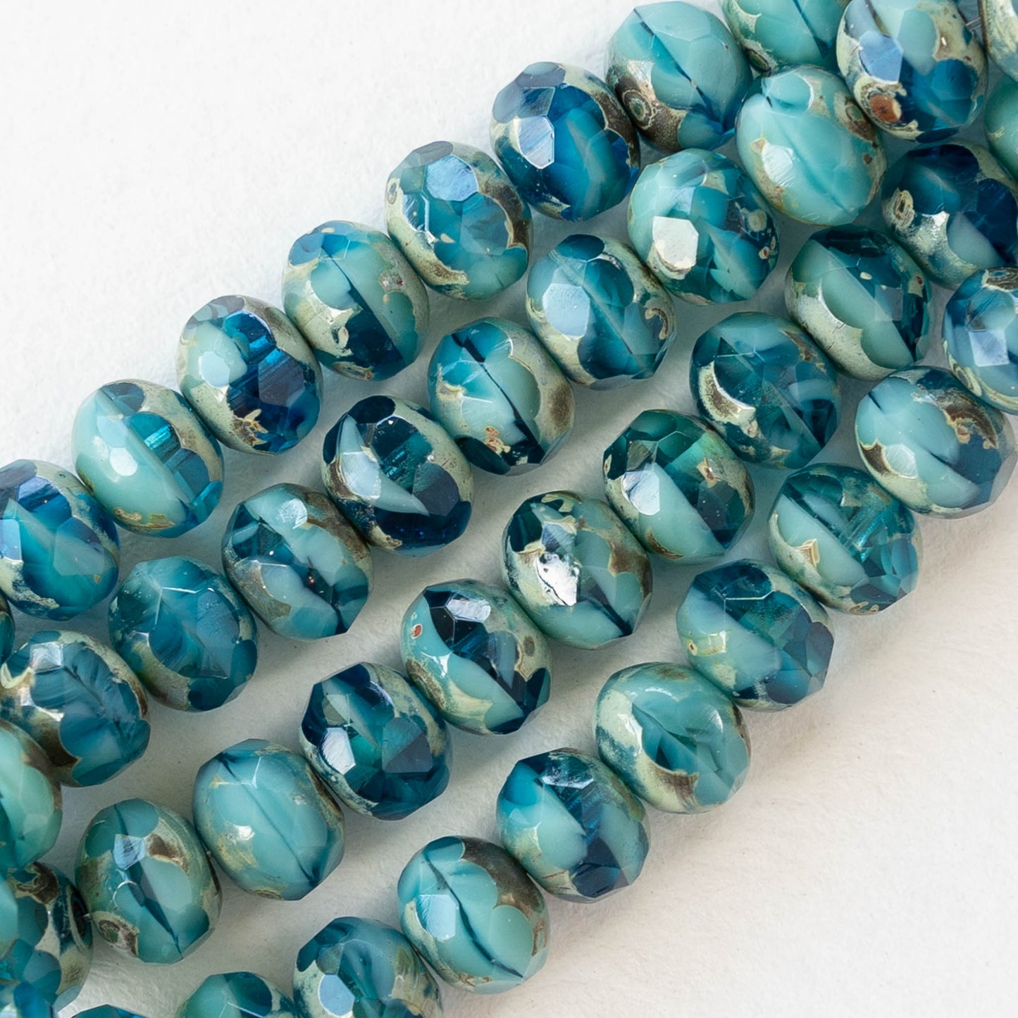 5x7mm Rondelle - Turquoise Blue Picasso Mix - 25 Beads