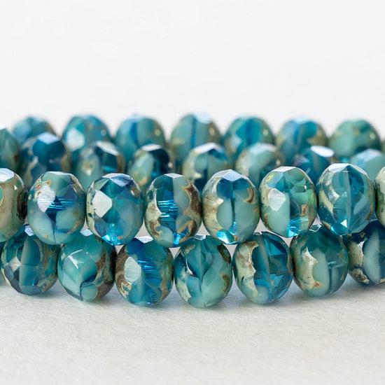 5x7mm Rondelle - Turquoise Blue Picasso Mix - 25 Beads