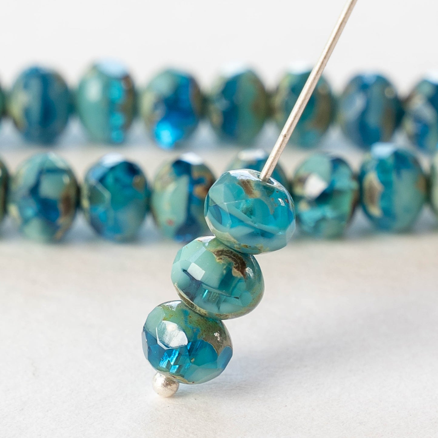 5x7mm Rondelle - Turquoise Blue Picasso Mix - 25 Beads