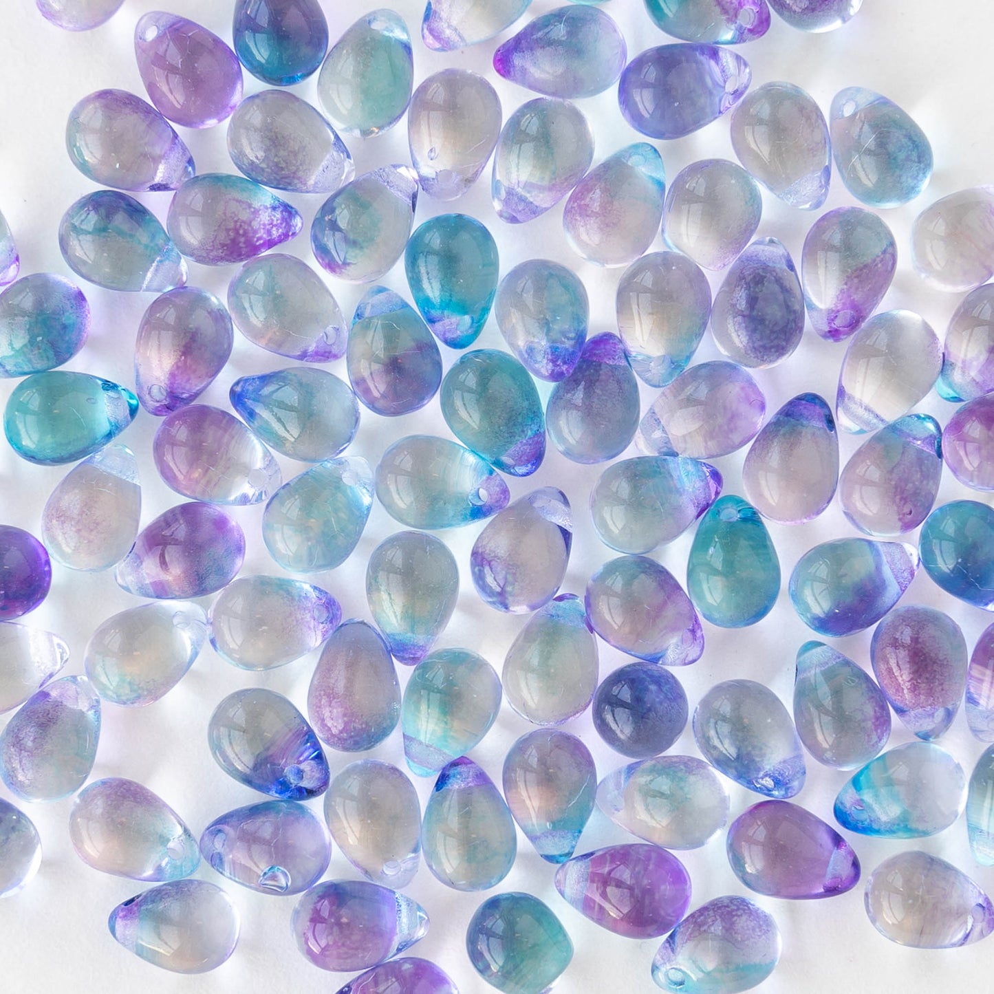 Load image into Gallery viewer, 5x7mm Glass Teardrop Beads - Lavender Blue Mix - 75 beads
