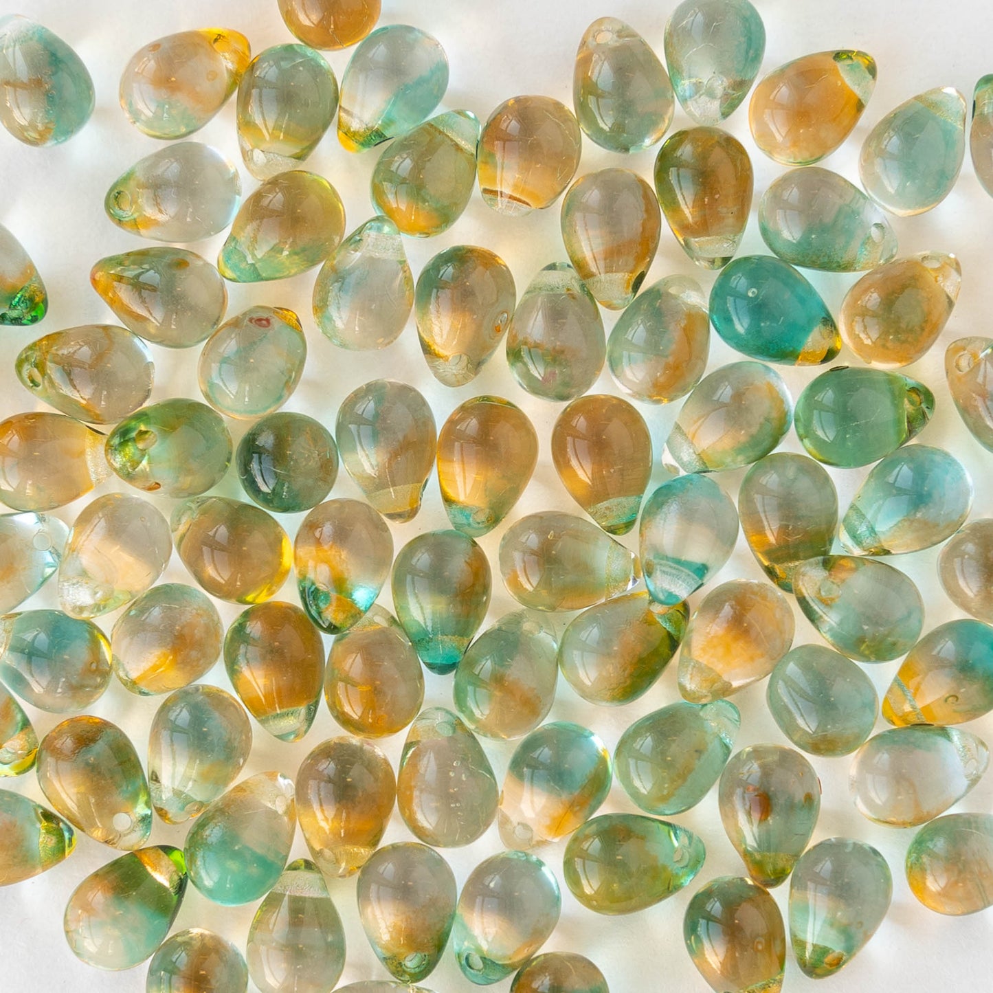 5x7mm Glass Teardrop Beads - Seafoam Orange Mix - 75 beads