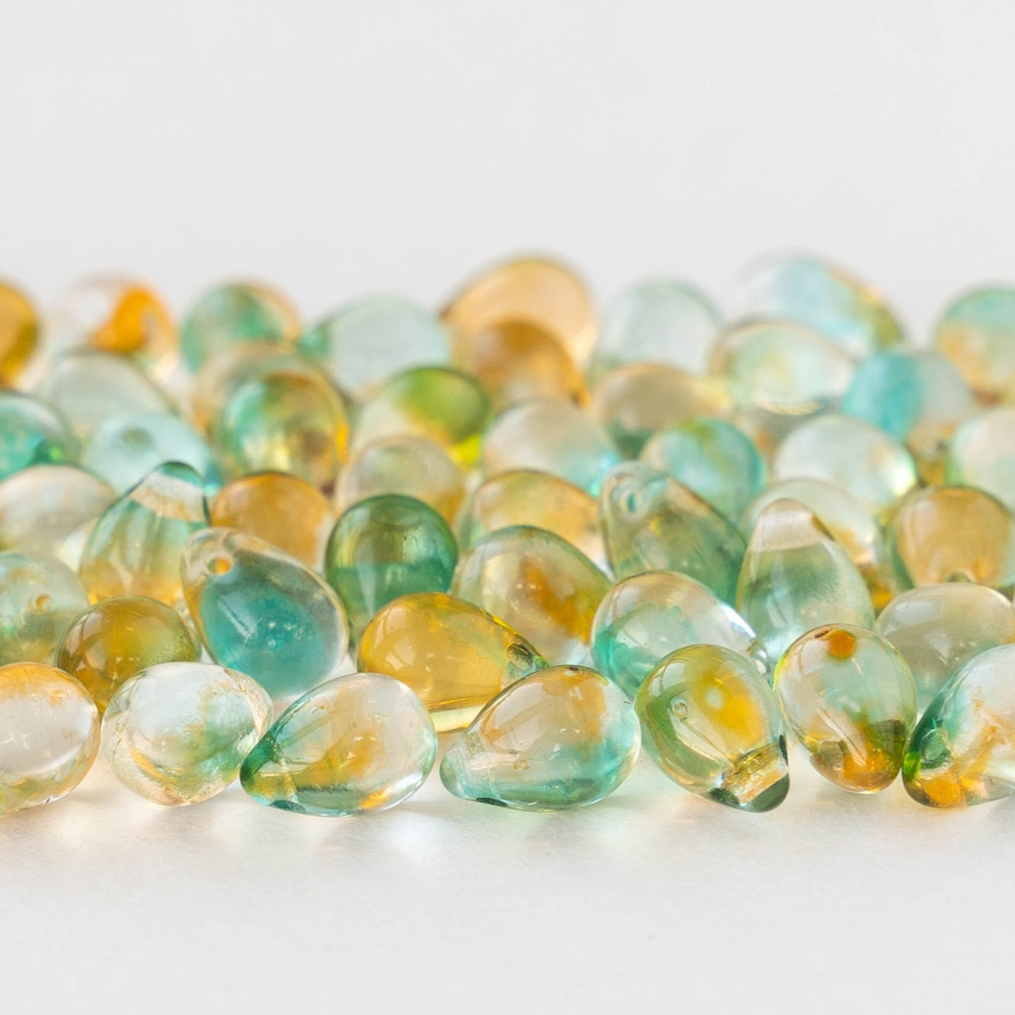 5x7mm Glass Teardrop Beads - Seafoam Orange Mix - 75 beads