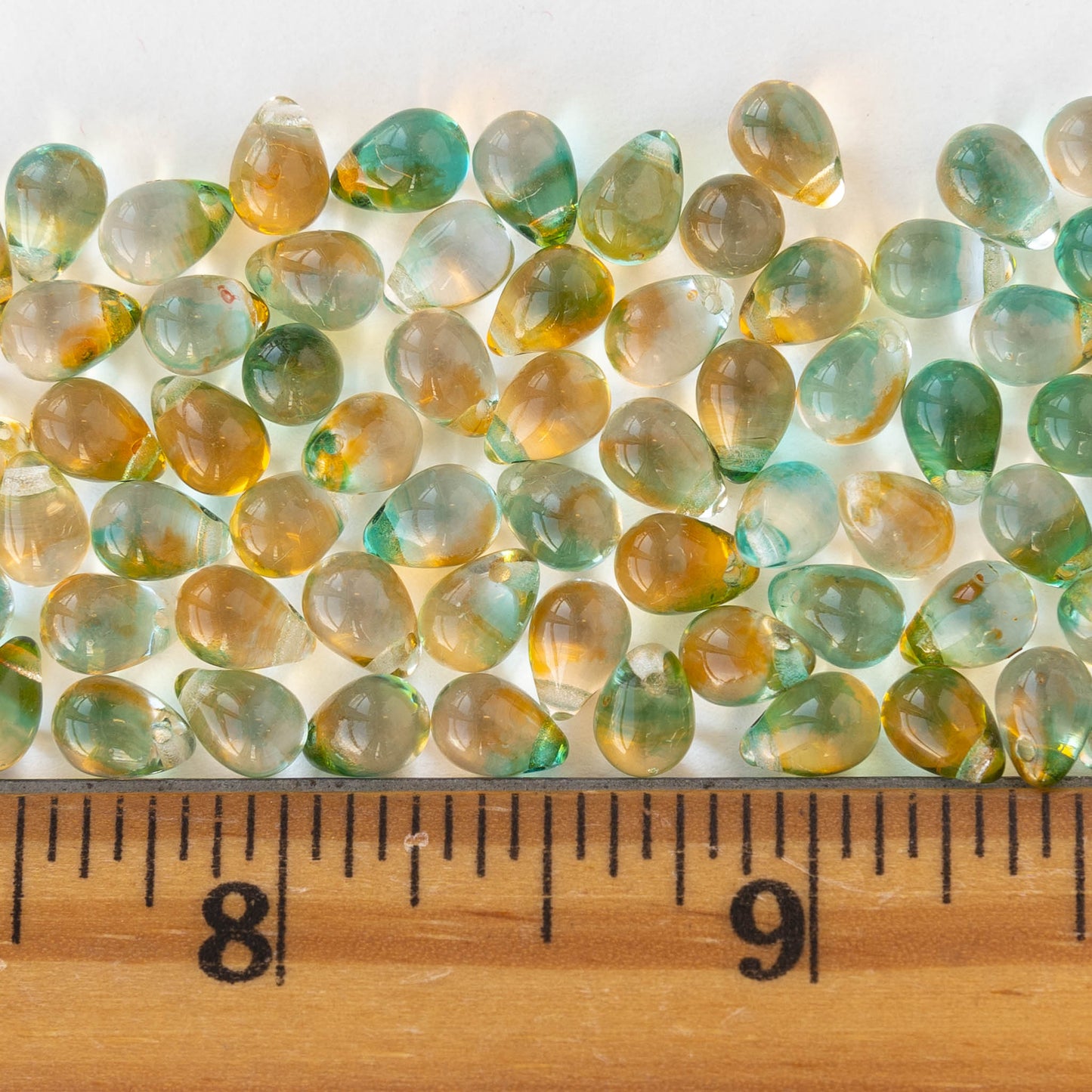 5x7mm Glass Teardrop Beads - Seafoam Orange Mix - 75 beads