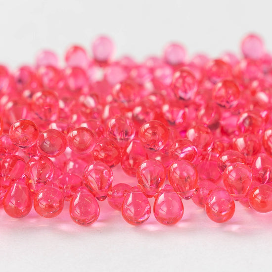 5x7mm Glass Teardrop Beads - Pinky Pink - 75 beads